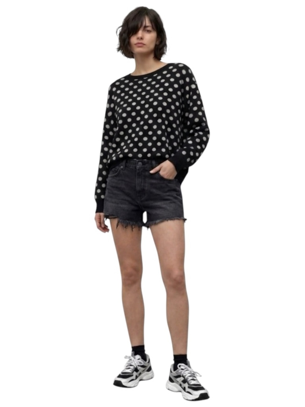 H&M Black & Wjite Polka Dot Knit Sweater Relaxed Fit